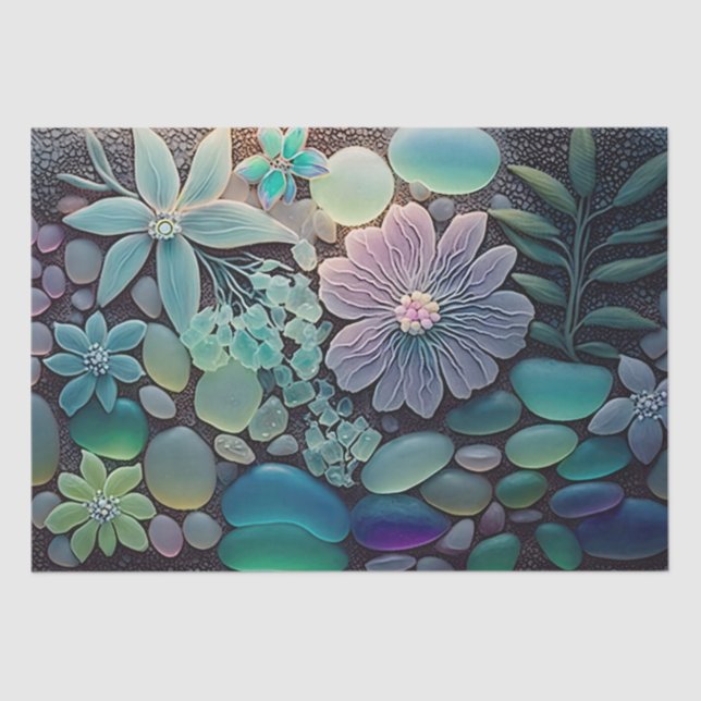 Pastel Beach Glass Flower Mosaic Tissue Paper (Front)