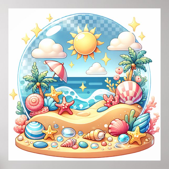 Pastel Beach Nursery Snow Globe Poster (Front)