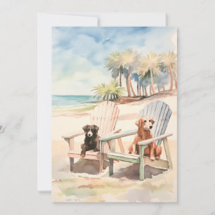 Pastel Beach Scene Dogs in Adirondack Chairs Holiday Card
