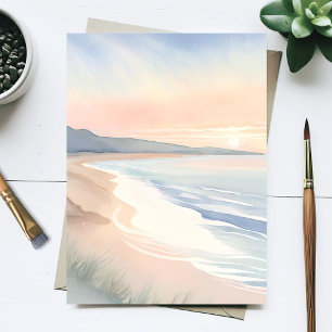 Pastel Beach Sunset Coastal Watercolor Postcard