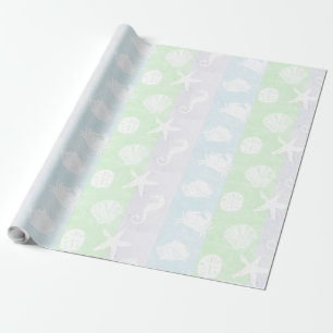 Pastel Beach Themed White Sea Creatures Wrapping Paper