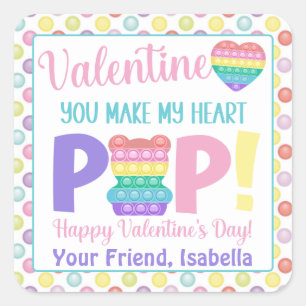 Pastel Bear Pop It Kids' Valentine's Day Square Sticker