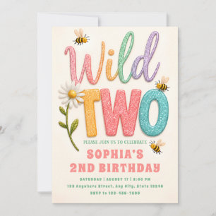 Pastel Bee Daisy 2nd Birthday Invite