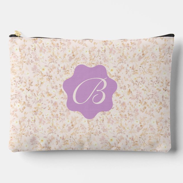Pastel Beige And Purple Floral  Accessory Pouch (Front)