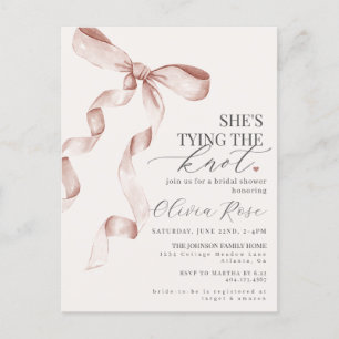 Pastel Beige Coquette Bow Bridal Shower Invite Postcard