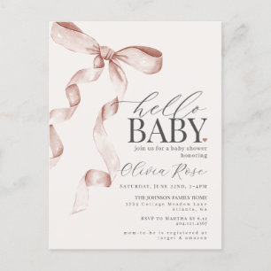 Pastel Beige Coquette Bow Girl Baby Shower Invite Postcard