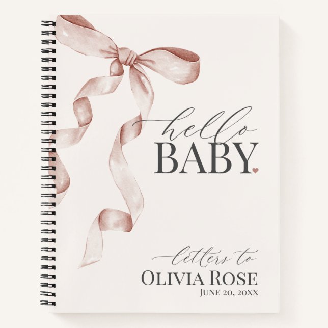 Pastel Beige Coquette Bow Girl Baby Shower Letters Notebook (Front)