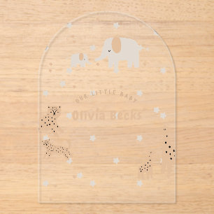 Pastel Beige Cute Illustrative Baby Shower Acrylic Invitations