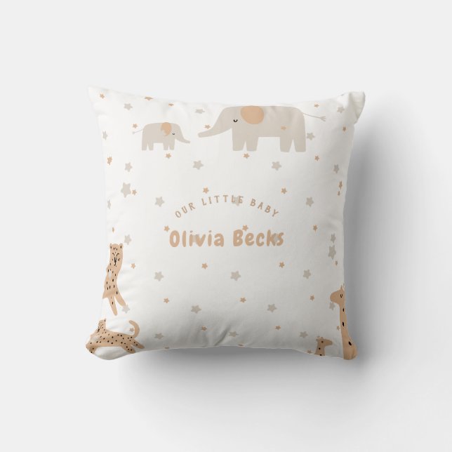 Pastel Beige Cute Illustrative Baby Shower Cushion (Front)