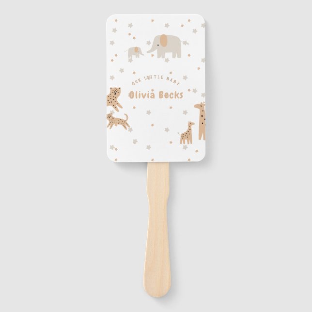 Pastel Beige Cute Illustrative Baby Shower Hand Fan (Front)
