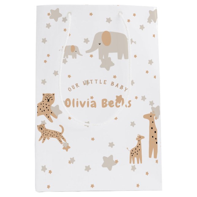 Pastel Beige Cute Illustrative Baby Shower Medium Gift Bag (Front)