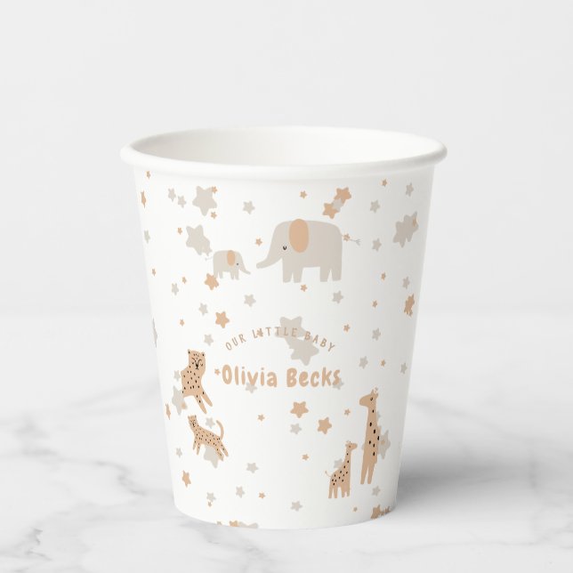 Pastel Beige Cute Illustrative Baby Shower Paper Cups (Front)