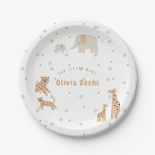 Pastel Beige Cute Illustrative Baby Shower Paper Plate