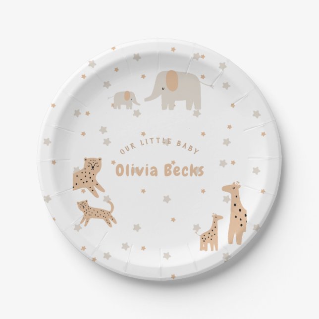 Pastel Beige Cute Illustrative Baby Shower Paper Plate (Front)