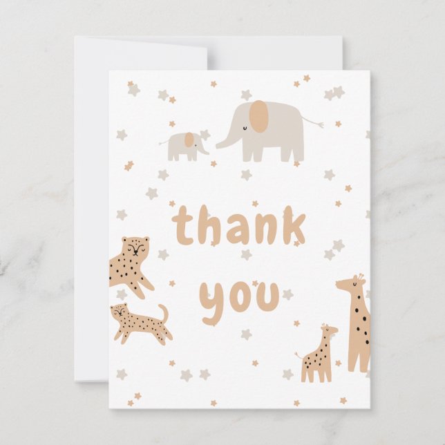 Pastel Beige Cute Illustrative Baby Shower Thank You Card (Front)