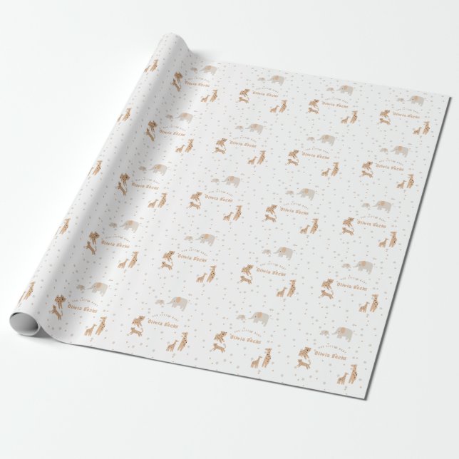 Pastel Beige Cute Illustrative Baby Shower Wrapping Paper (Unrolled)