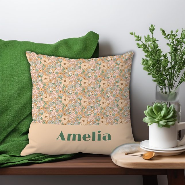 Pastel beige floral pattern name cushion (Creator Uploaded)
