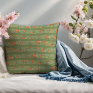 Pastel beige green mint floral stripe pattern  cushion