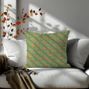 Pastel beige mint floral diagonal stripes pattern  cushion