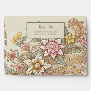 Pastel Beige Pink Yellow Batik Floral Pattern Envelope