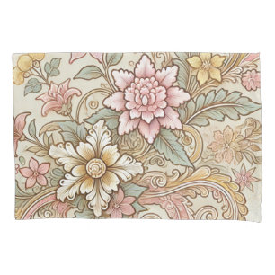 Pastel Beige Pink Yellow Boho Indonesian Batik Pillowcase