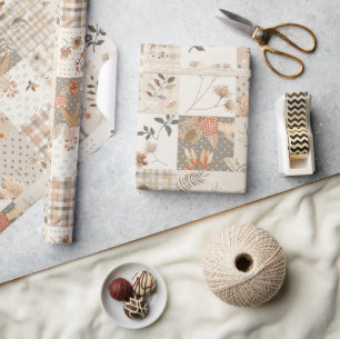 Pastel Beige Quilt Earthy Gingham Cottagecore Wrapping Paper