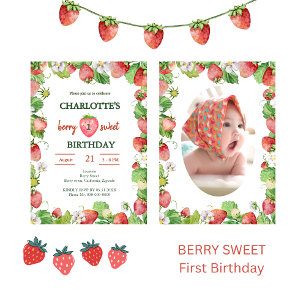 pastel berry sweet unisex first birthday photo  invitation