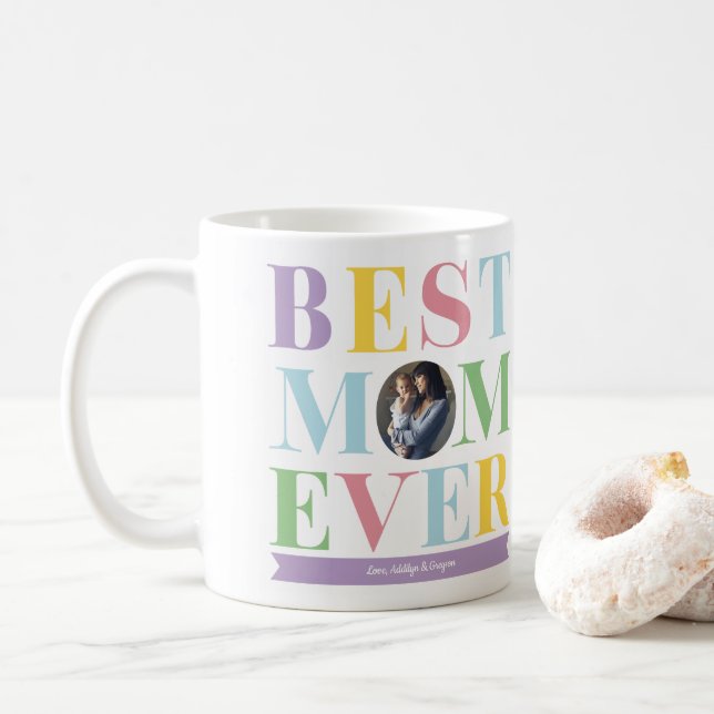 Pastel Best Mum Ever Photo Gift Coffee Mug (With Donut)