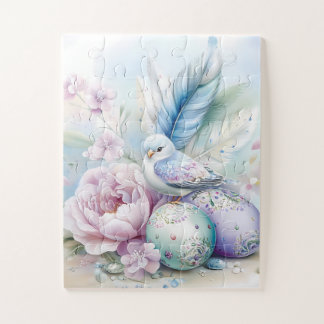Pastel Bird, Peony and Easter Eggs Jigsaw Puzzle