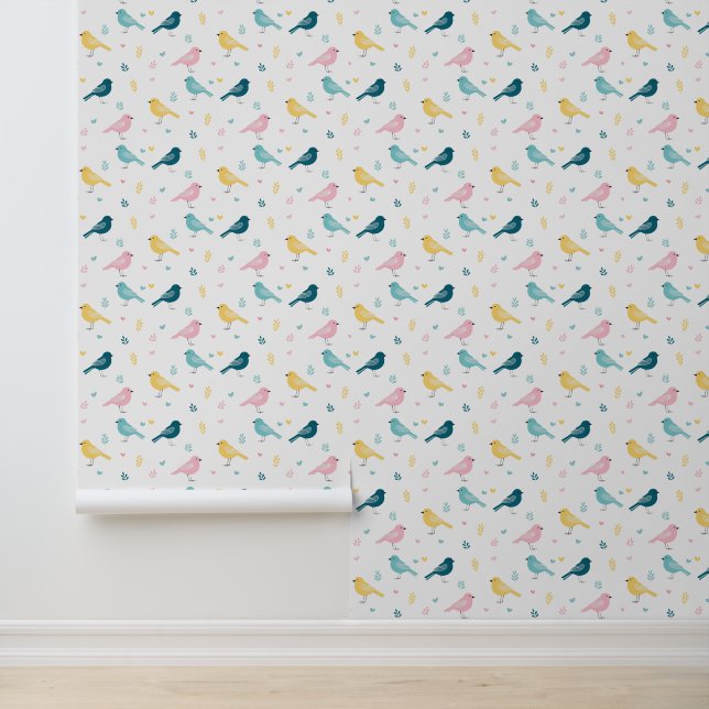 Pastel Birds Baby's Room Scandi Nursery Wallpaper (Application)