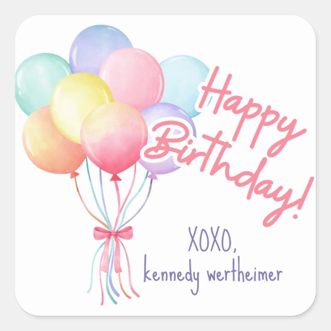 Pastel Birthday Balloons Sticker (Front)