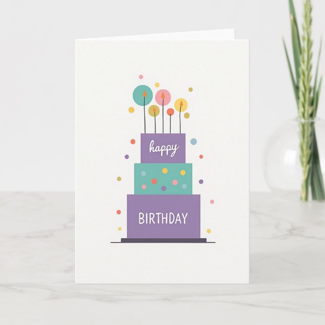 Pastel Birthday Cake Card (Front)