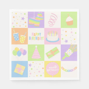 Pastel Birthday Icons Napkins for Kids Party