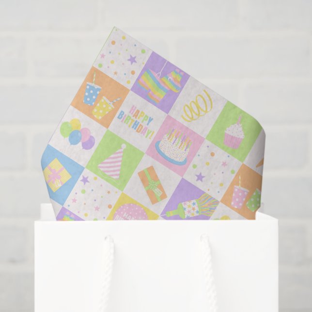 Pastel Birthday Icons Pattern Tissue Paper (Gift Bag)