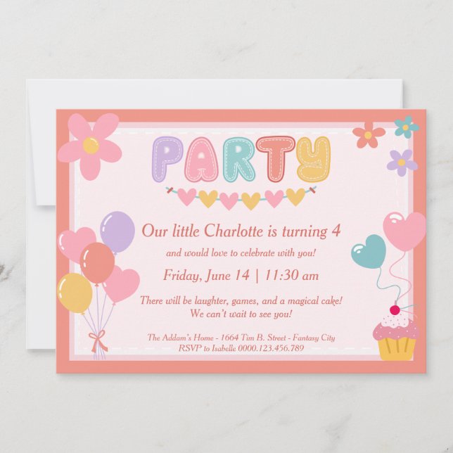 Pastel Birthday Invitations – Printed or Digital (Front)