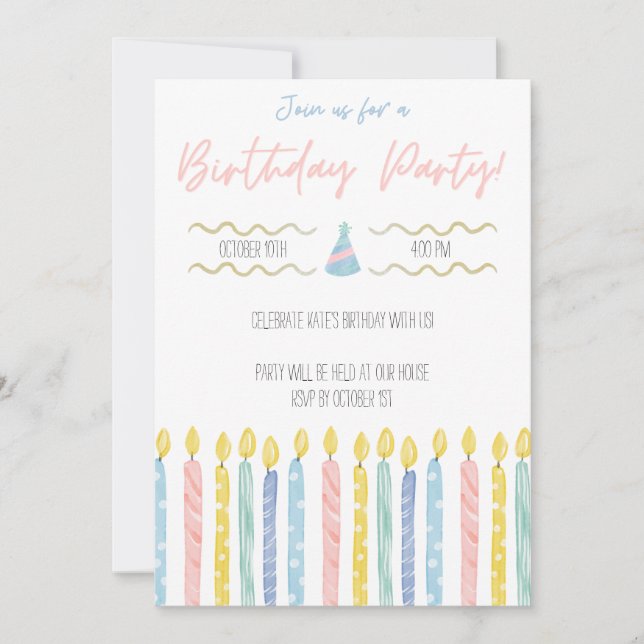 Pastel Birthday Party Invite  (Front)