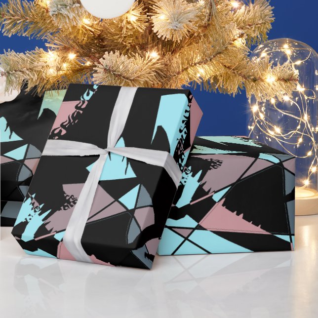 Pastel Black Blue Pink Grey abstract  Wrapping Paper (Holidays)