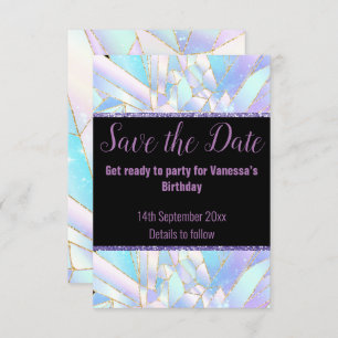 PASTEL BLACK CRYSTAL SAVE THE DATE RSVP CARD