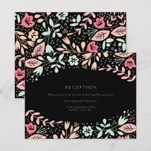 Pastel Black Modern Floral Wedding Reception Card