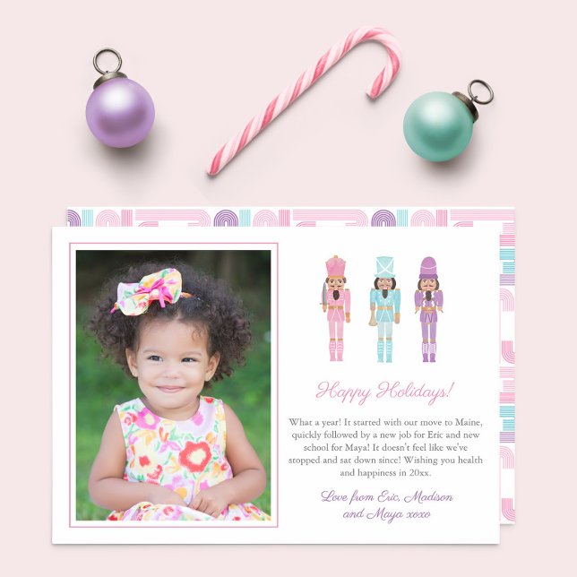 Pastel Black Nutcracker Retro Merry Christmas Holiday Card (Handsome African American nutcracker soldiers in pastel uniforms (pink, lilac, mint green) )