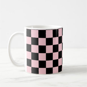 Pastel Black Pink Checks Chequerboard Pattern Coffee Mug