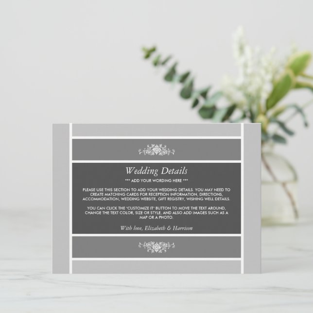 Pastel Block - Siver Grey - Wedding Detail Enclosure Card (Standing Front)