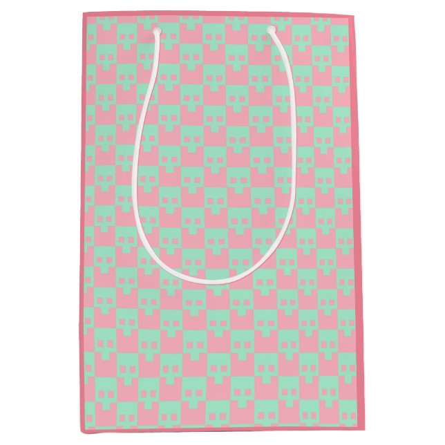 Pastel Block Skulls in Pink and Mint Medium Gift Bag (Front)