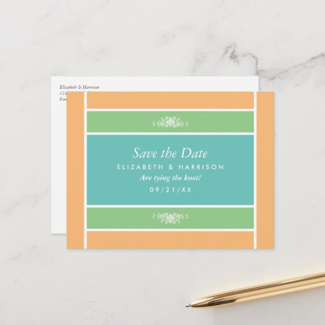 Pastel Block - Tropical Colours - Save the Date Announcement Postcard (Front/Back In Situ)