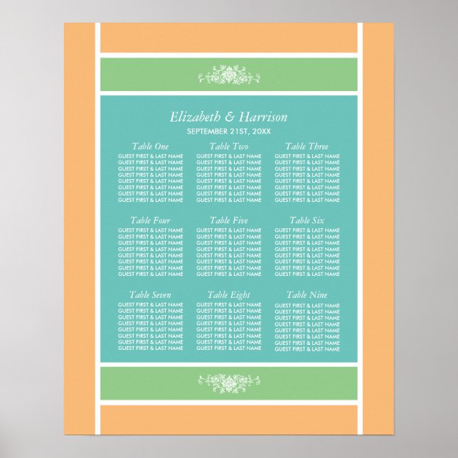 Pastel Block - Tropical Colours - Seating Chart (Front)