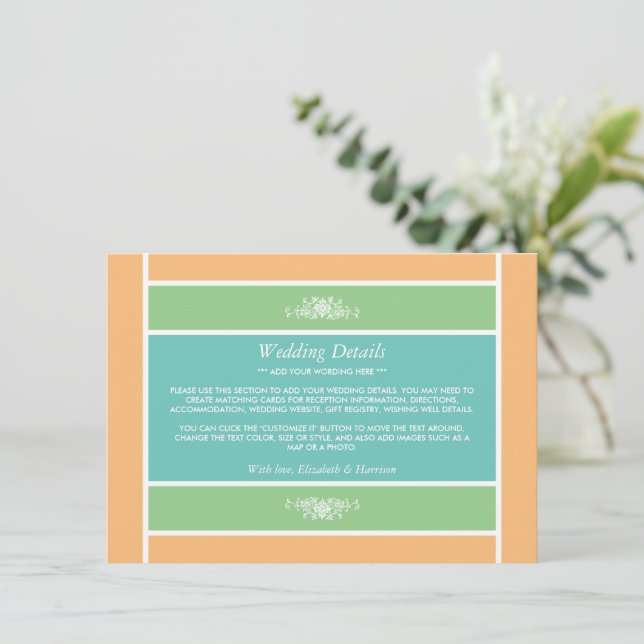 Pastel Block - Tropical Colours - Wedding Detail Enclosure Card (Standing Front)