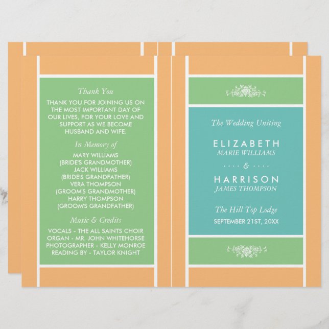 Pastel Block - Tropical Colours Wedding Programme (Front/Back)