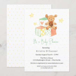 Pastel Blocks, Bear Gender Neutral Baby Shower Invitation