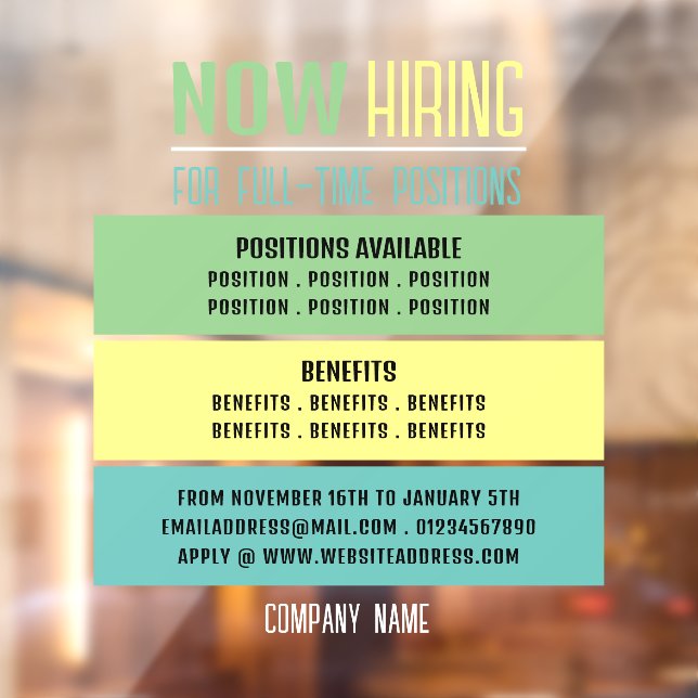 Pastel Blocks Job Vacancy Recruitment Advertising Window Cling (Sheet 2)