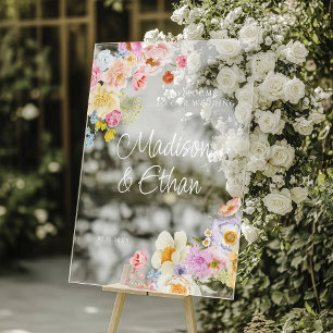 Pastel Bloom Floral Wedding Welcome Acrylic Sign